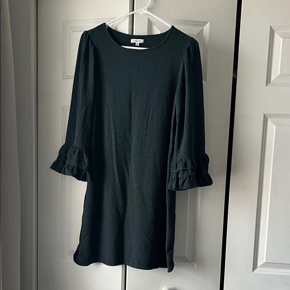 Ruffle-Sleeve Black Mini Dress